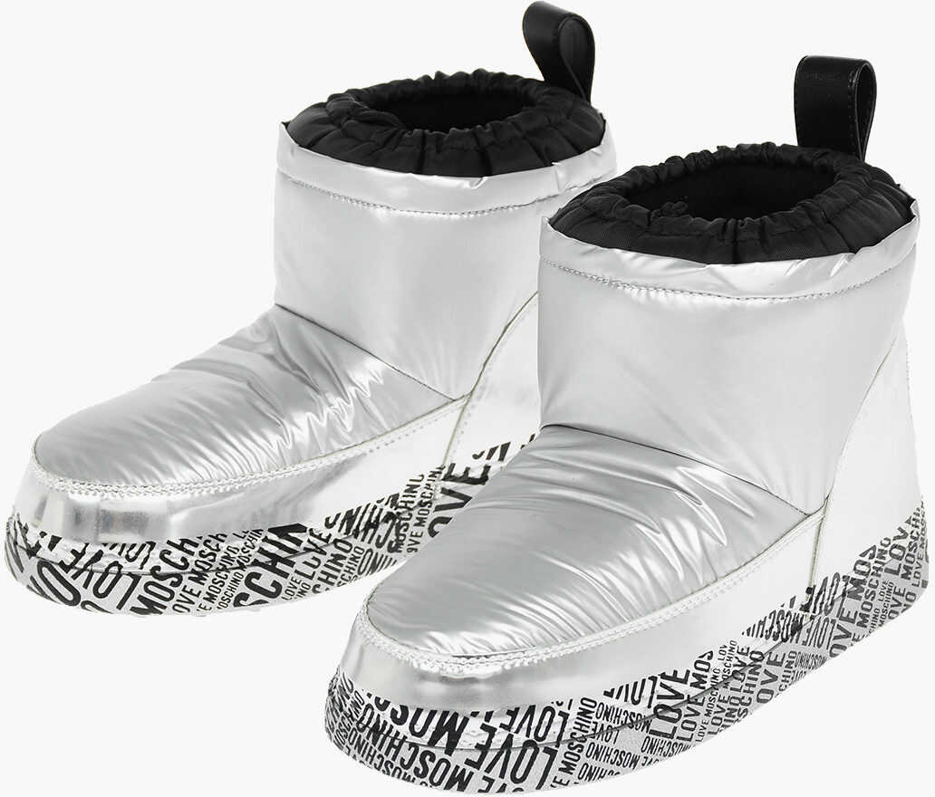 Moschino Love All Over Logo Sole Moonboot Ankle Boots Silver b-mall.ro