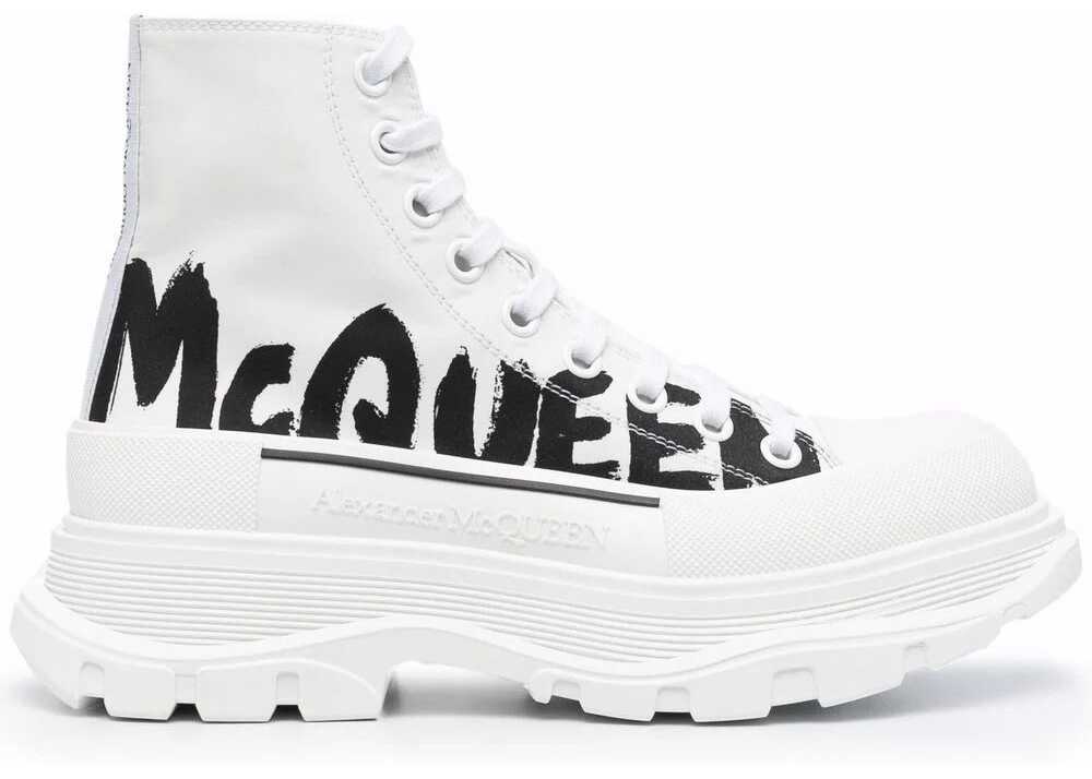 Alexander McQueen Cotton Hi Top Sneakers WHITE