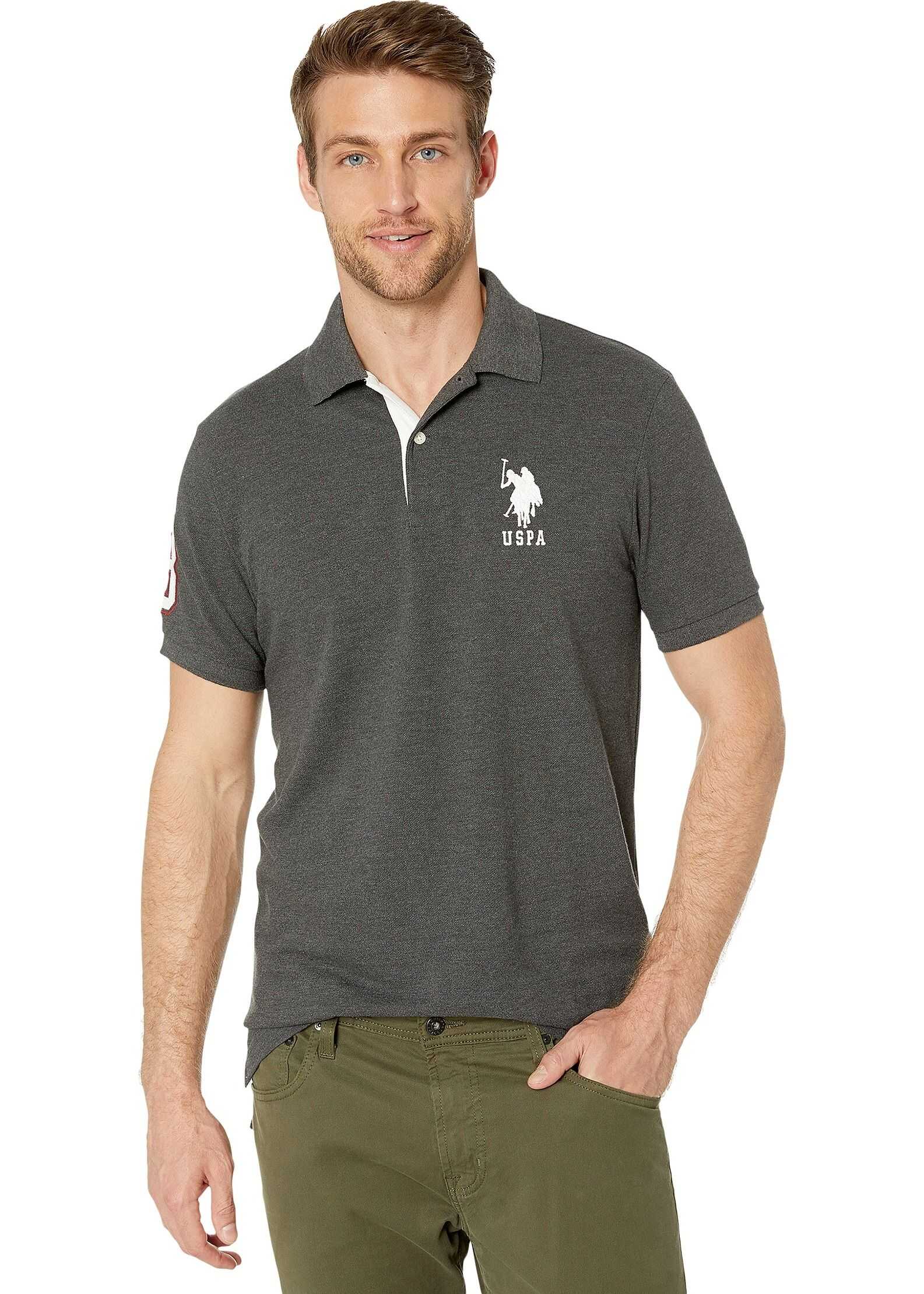 U.S. POLO ASSN. Slim Fit Solid Polo w/ Contrast Striped Underside of Collar Dark Grey