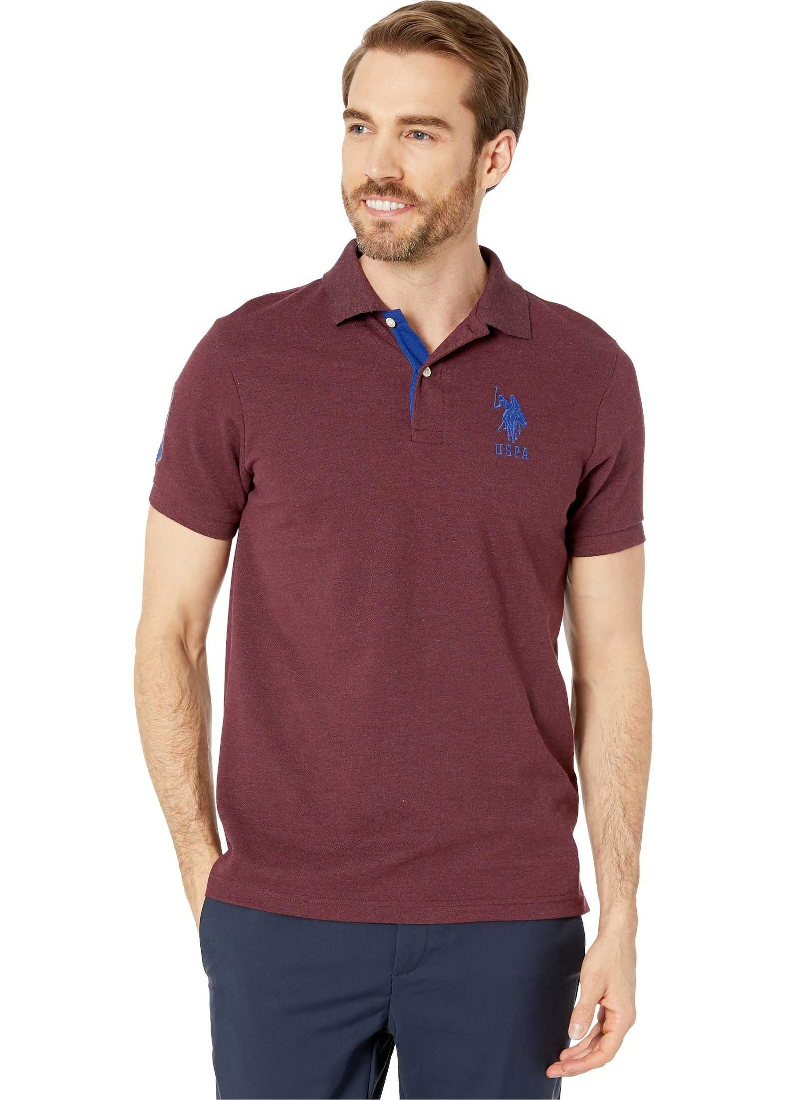 U.S. POLO ASSN. Slim Fit Solid Polo w/ Contrast Striped Underside of Collar Port Wine Heather