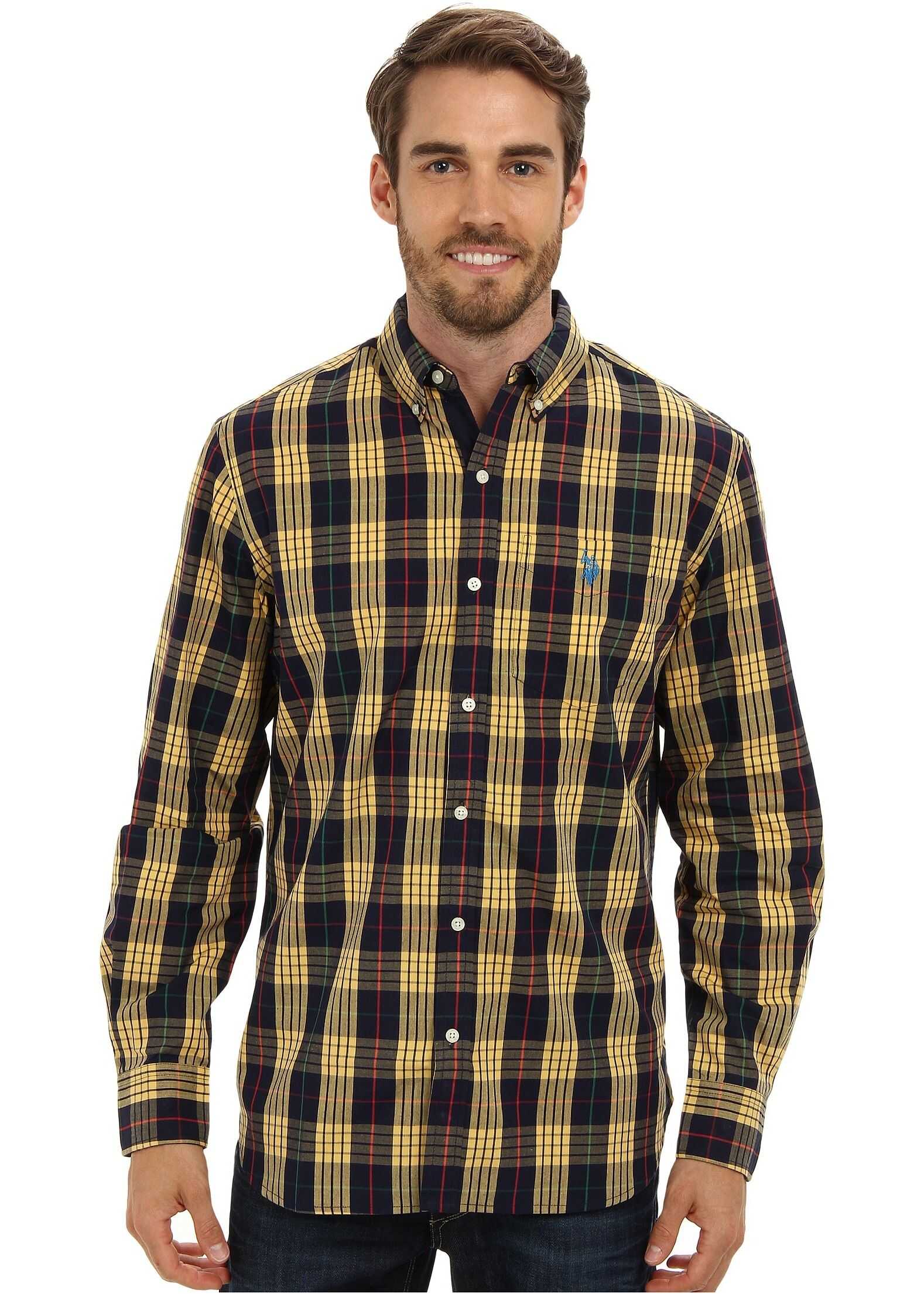 Camasa U.S. POLO ASSN. Button-Down Plaid Poplin Sport Shirt Classic Navy