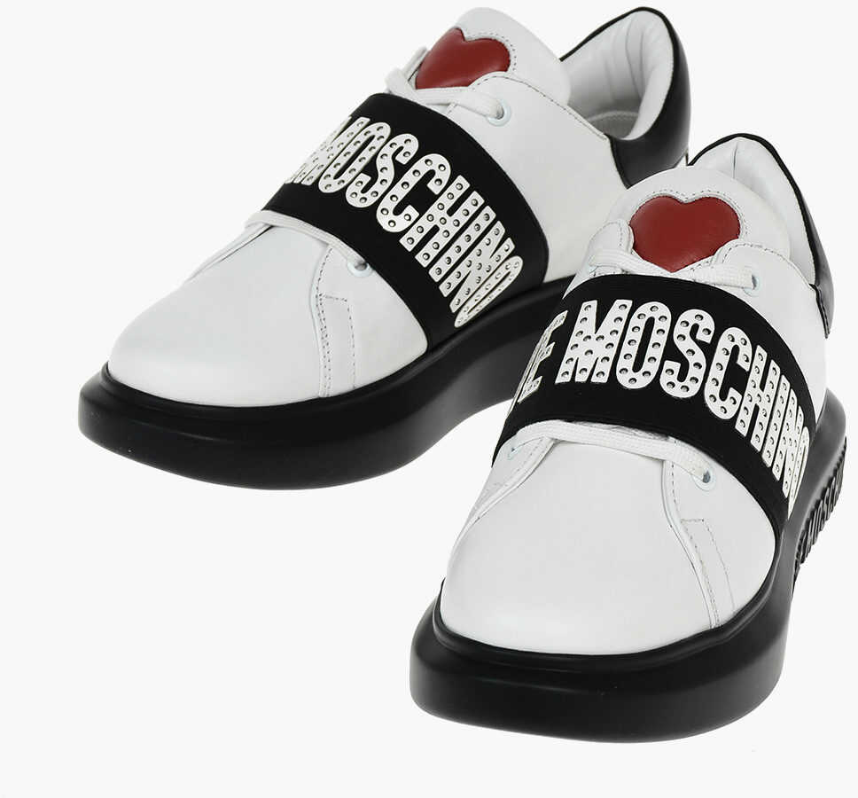Poze Moschino Love Leather Studded Sneakers Black & White
