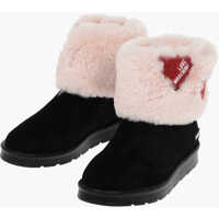 Botine Love Faux Suede Leather Ankle Boots With Faux Fur Femei