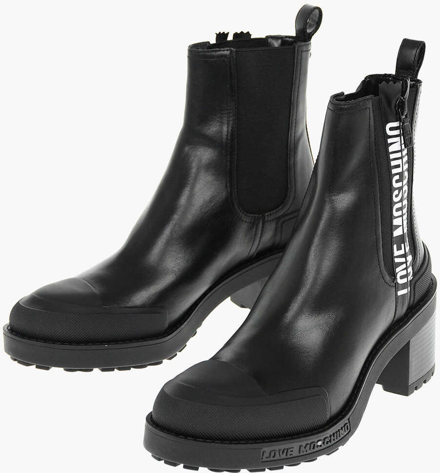 Moschino Love Leather Chelsea Boots With Size Zip Closure 7Cm Black b-mall.ro