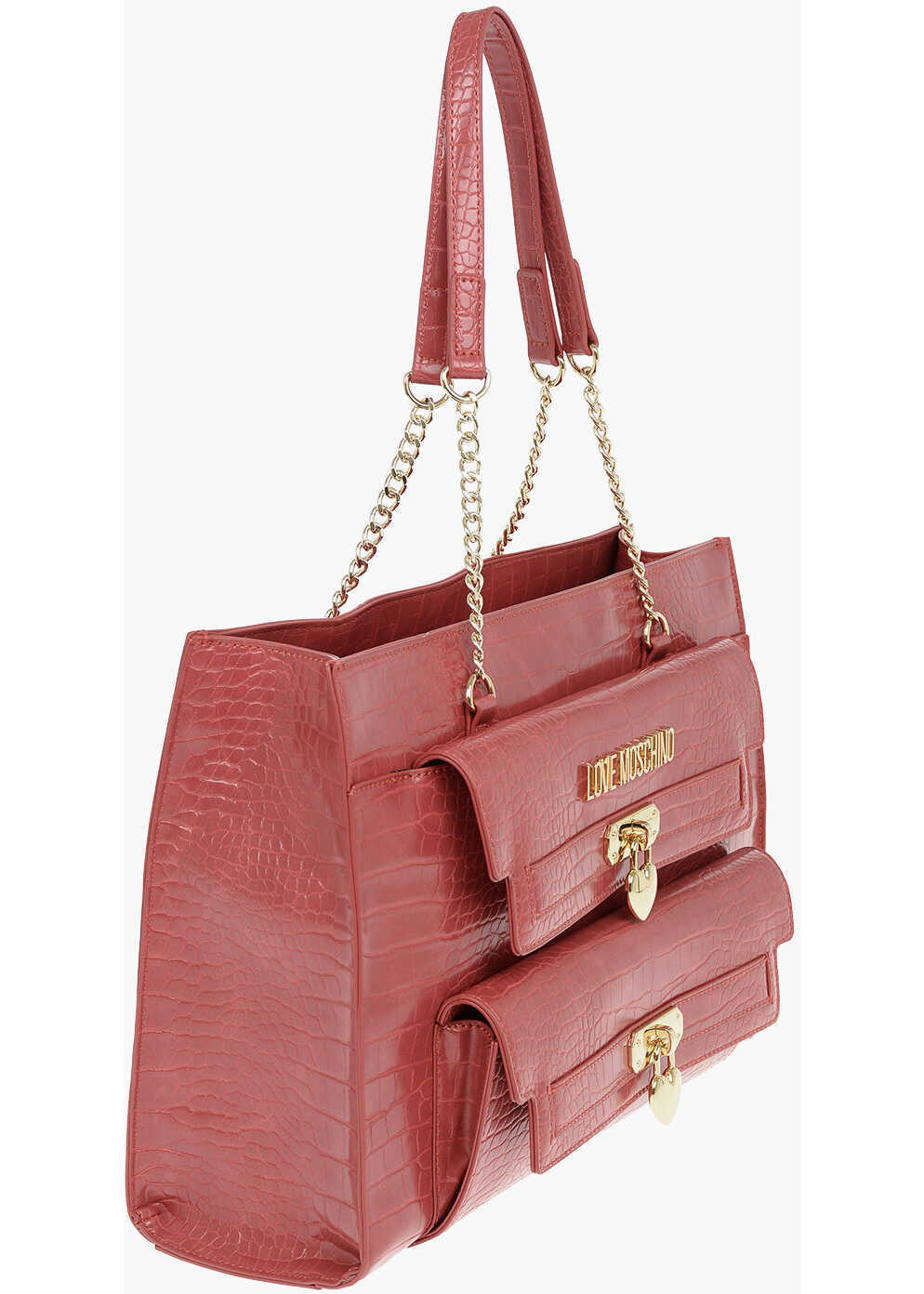 Genti de mana Moschino Love Faux Leather Crocodile Effect Tote Bag With Golden Deta Red Femei (BM 9229661) 3