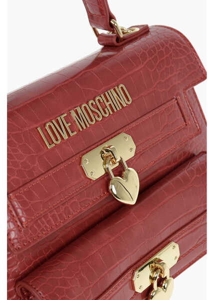 Genti de mana Moschino Love Crocodile Printed Faux Leather Hand Bag Red Femei (BM 9229856) 4