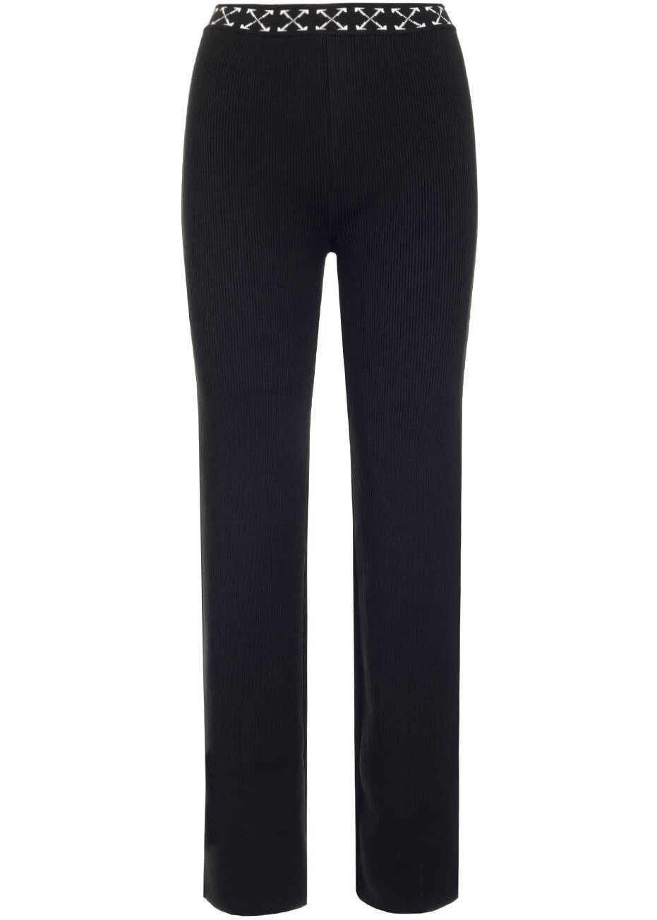 Off-White Ribbed Bold Leggings With Logoed Band At The Waist Black