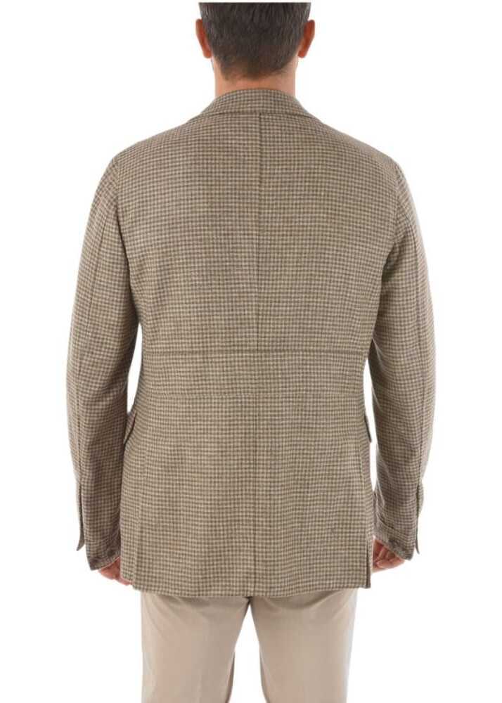 Sacouri elegante CORNELIANI Cc Collection Gingham Checkered Double Breasted Jacket Beige Barbati (BM 9238382) 2