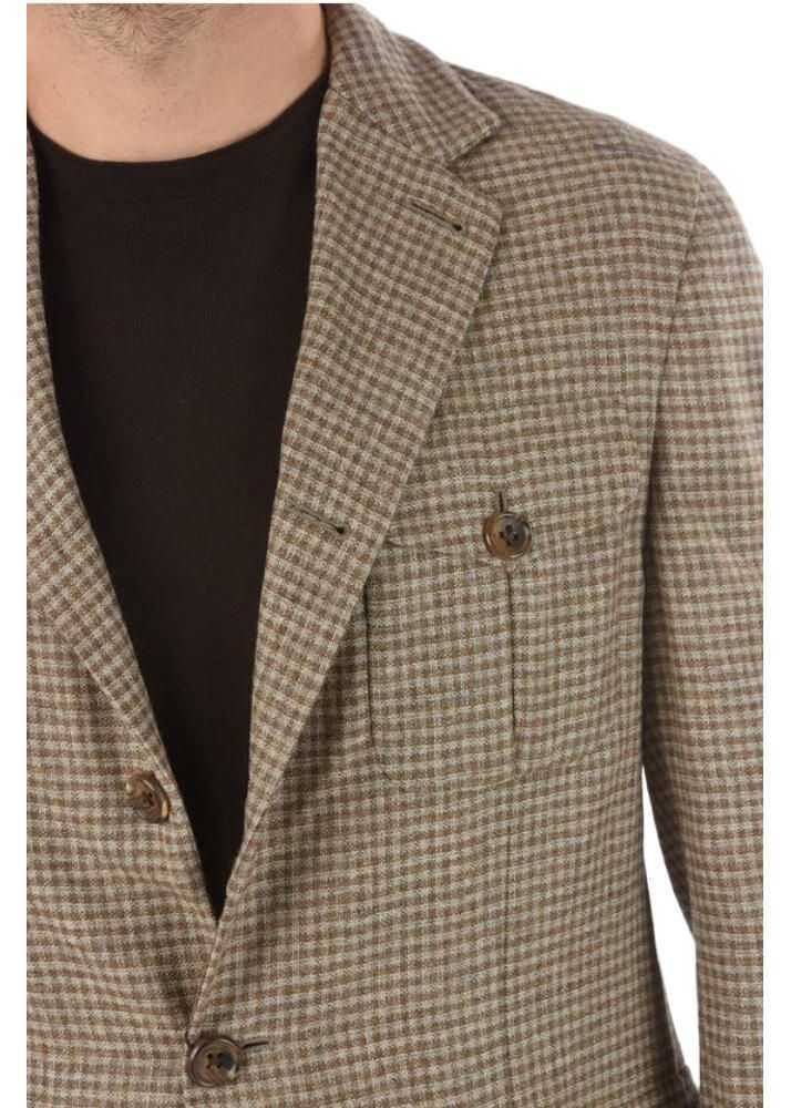 Sacouri elegante CORNELIANI Cc Collection Gingham Checkered Double Breasted Jacket Beige Barbati (BM 9238382) 3