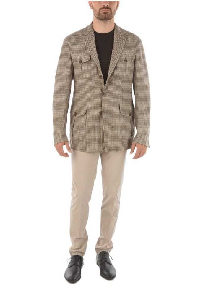 Sacouri elegante CORNELIANI Cc Collection Gingham Checkered Double Breasted Jacket Beige Barbati (BM 9238382) 4