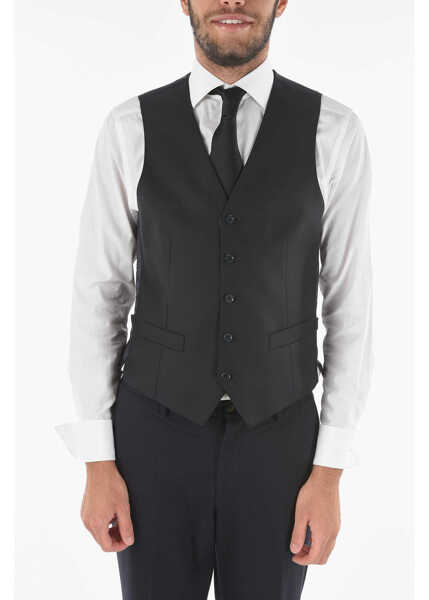 Veste costum CORNELIANI Cc Collection Virgin Wool Refined Vest With 5-Button Closure Blue Barbati (BM 9238637) 1