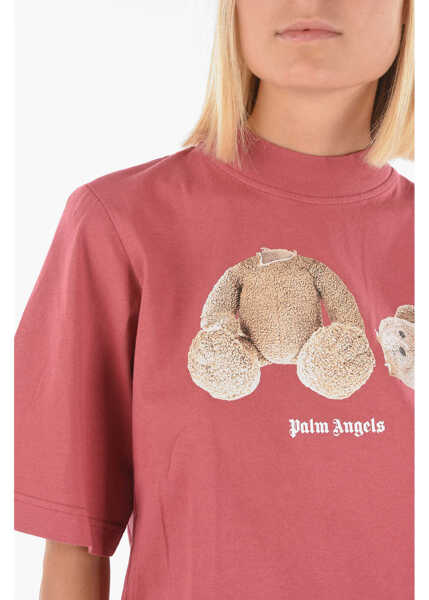 Tricouri Palm Angels Crew-Neck Cropped Bear T-Shirt Burgundy Femei (BM 9238991) 3