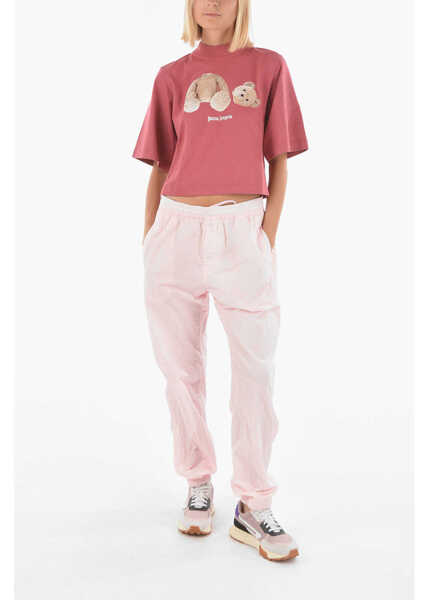 Tricouri Palm Angels Crew-Neck Cropped Bear T-Shirt Burgundy Femei (BM 9238991) 4