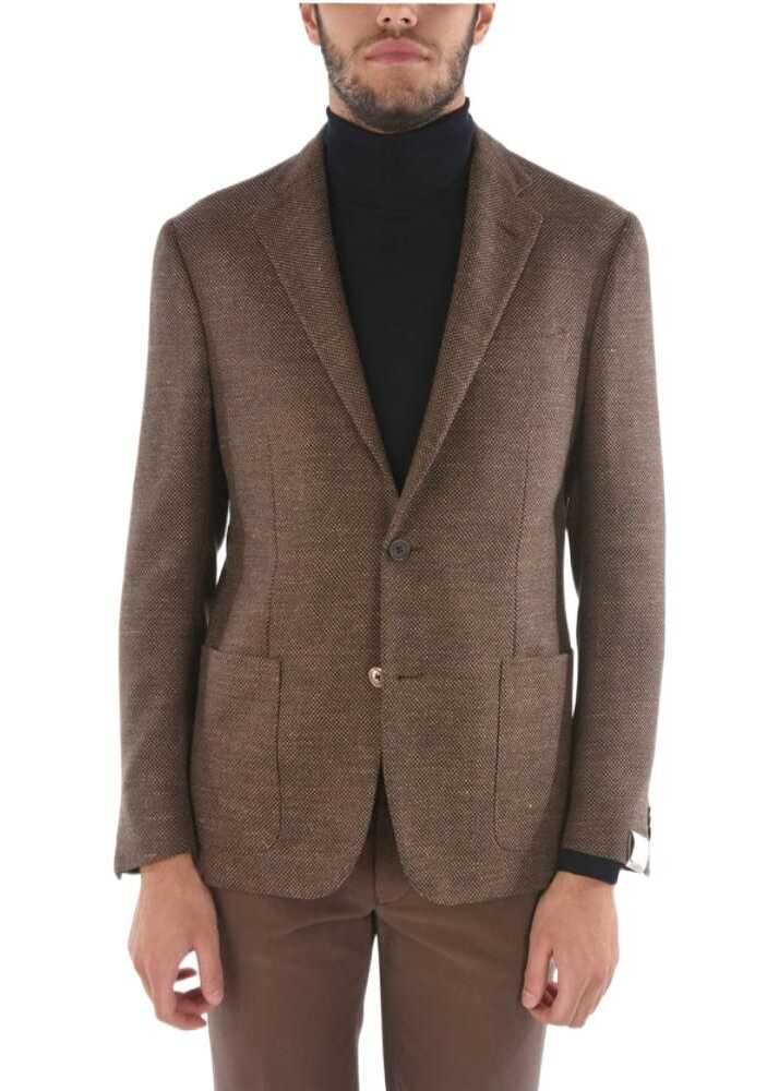 CORNELIANI Basket Weaved Gate Blazer With Notch Lapel Brown