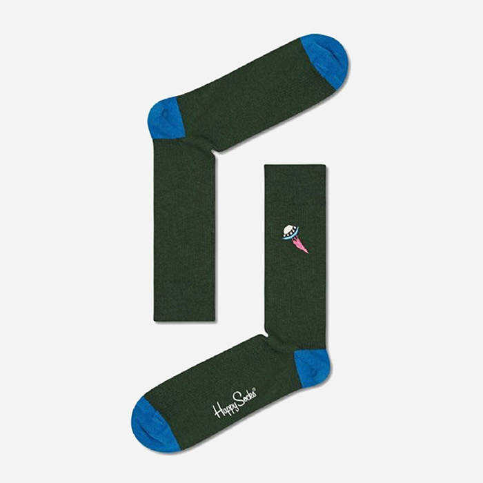 Happy Socks Ribbed Embroidery Ufo REUFO01-7500 GREEN