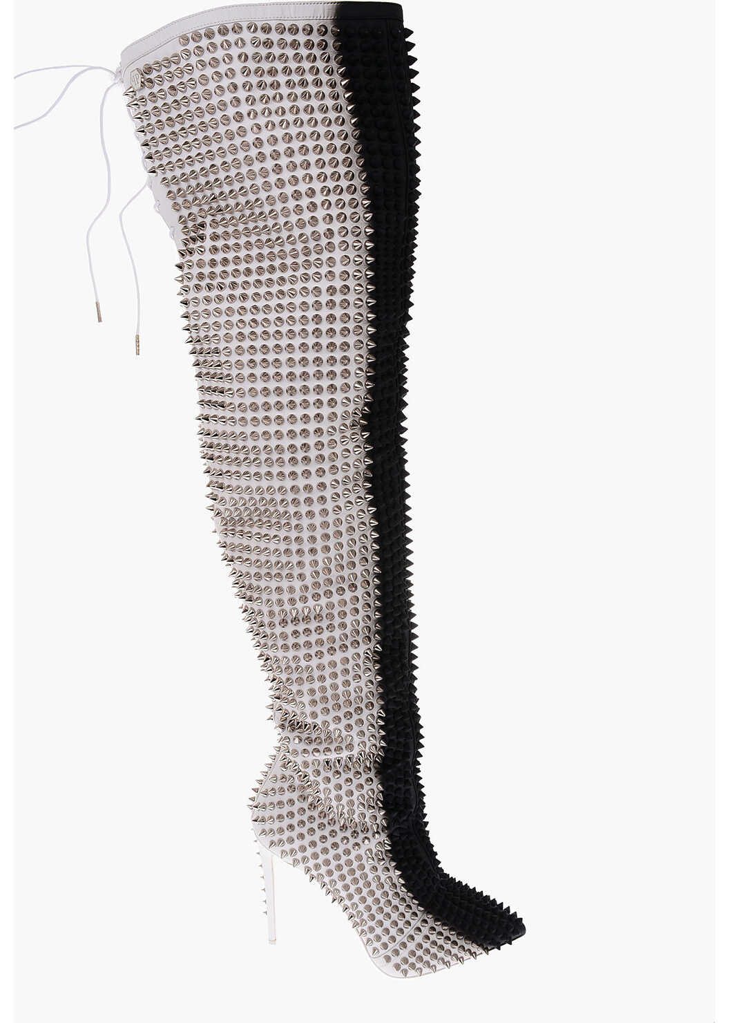 Philipp Plein 12Cm Leather Studded Fashion Show Over The Knee Boots Black & White