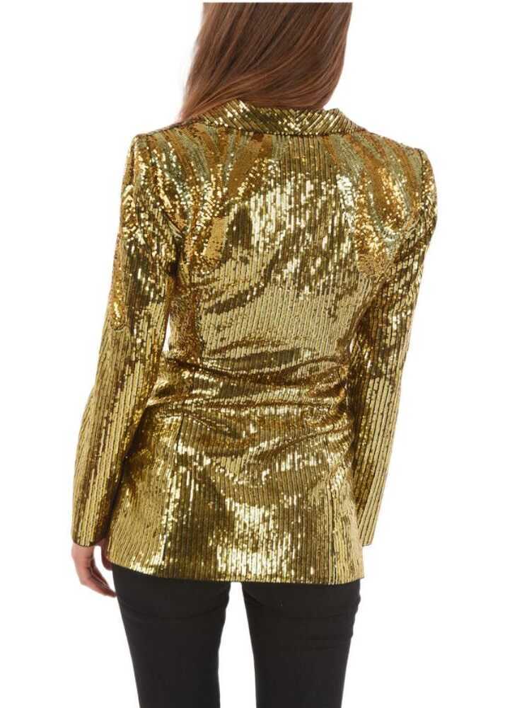 Sacouri Philipp Plein Couture Shawl Lapel Sequined Blazer Gold Femei (BM 9247427) 2