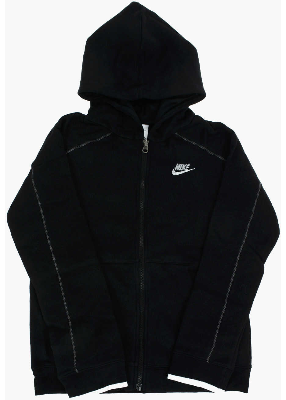 Nike Solid Color Hooded Sweatshirt With Zip Closure Black