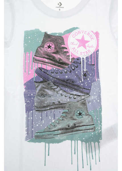 Tricouri Converse Glitter Maxi Printed Crew-Neck T-Shirt White Baieti (BM 9248282) 2