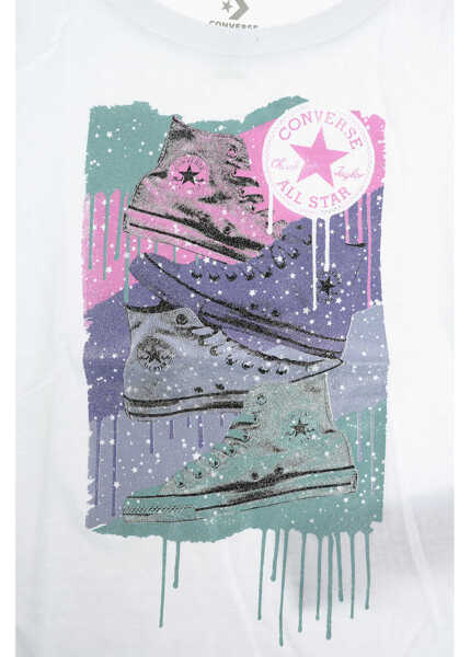 Tricouri Converse Chuck Taylor All Star Glitter Printed Crew-Neck T-Shirt White Baieti (BM 9248693) 2