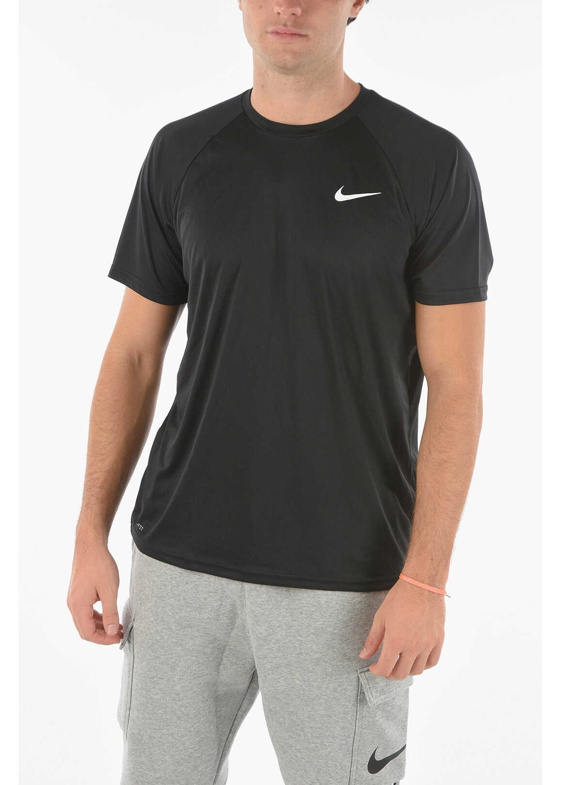 Nike Swim Logo Printed Solid Color Dri-Fit T-Shirt Black