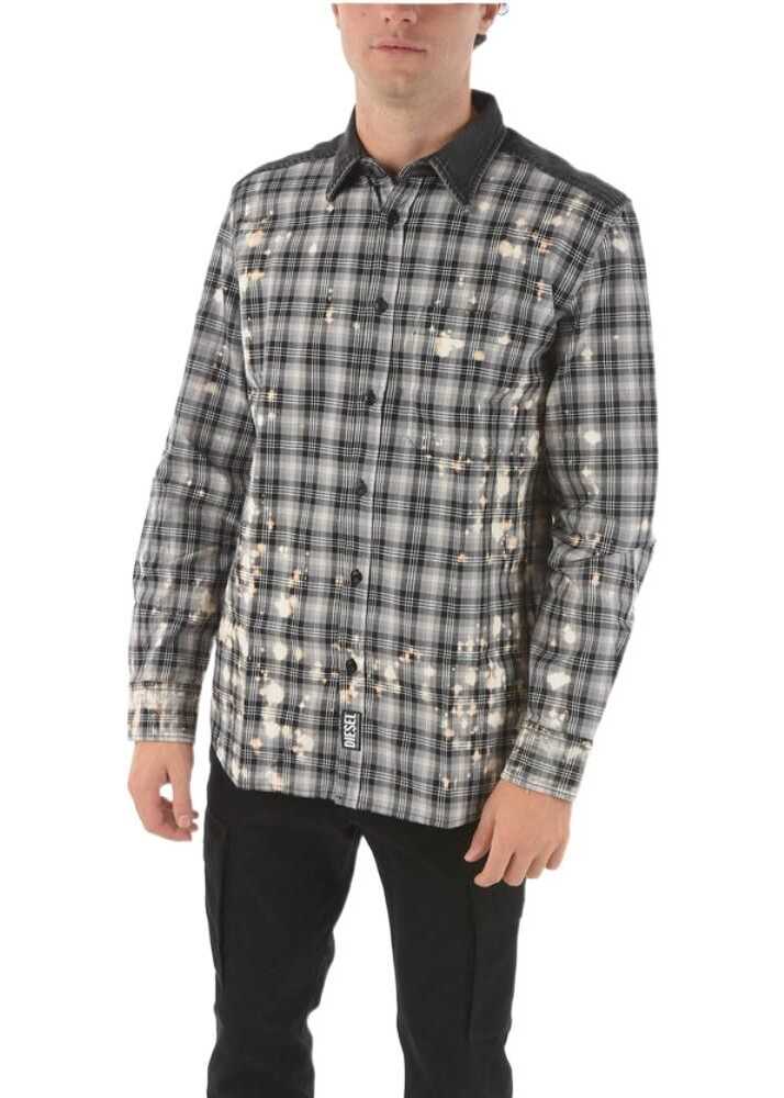 Diesel Checkered S-Moon-Check Shirt With Denim Detailing Gray