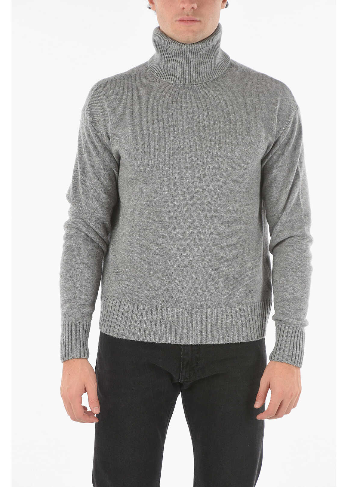 Off-White Cashmere Wool Blend Off Basic Turtleneck Sweater Gray