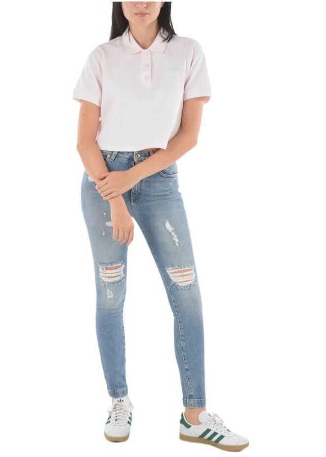 Tricouri Polo adidas Embroidered Logo Cotton Blend Crop Polo Pink Femei (BM 9271100) 5