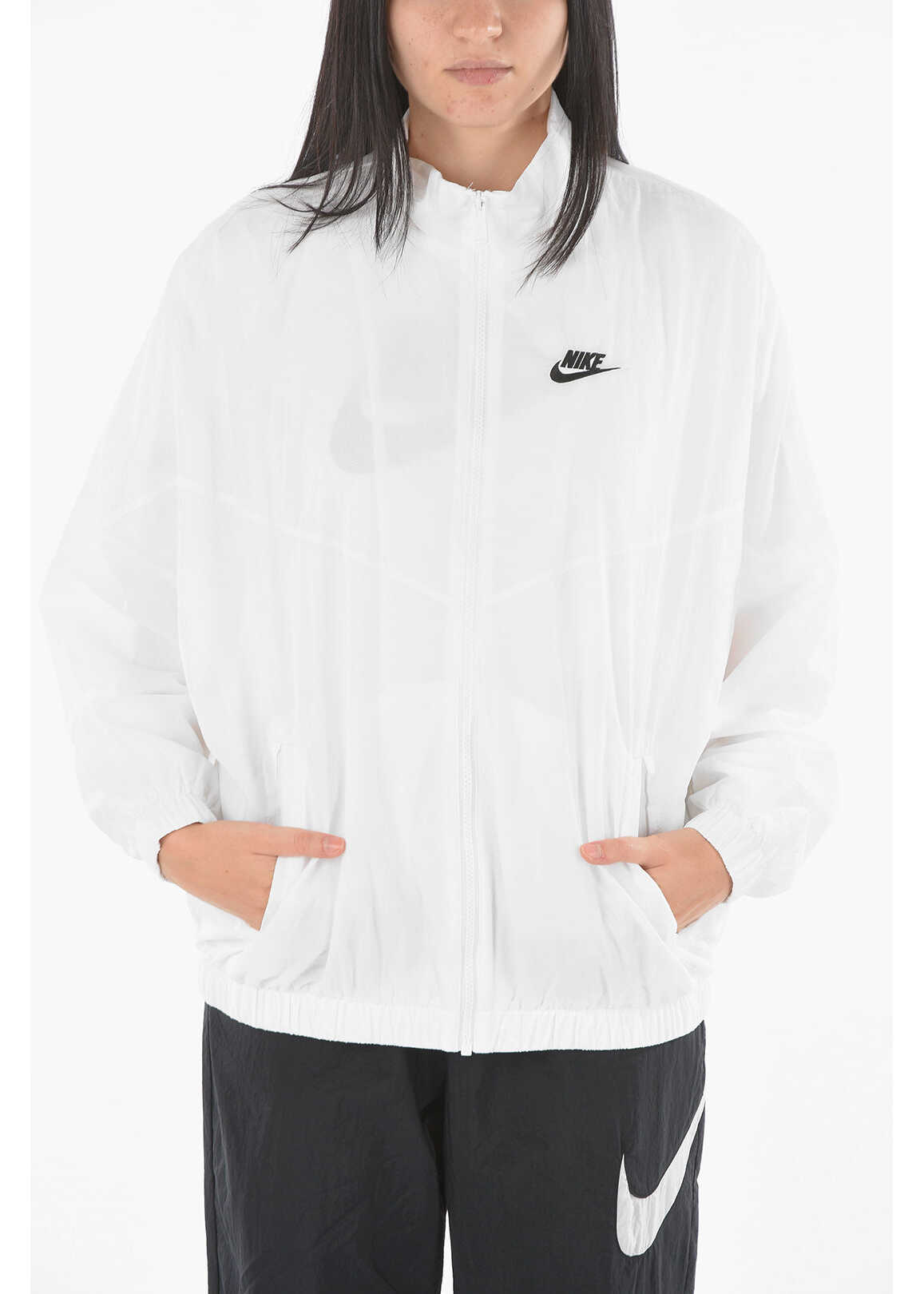 Nike Logo Embroidered Solid Color Windbreaker Jacket White
