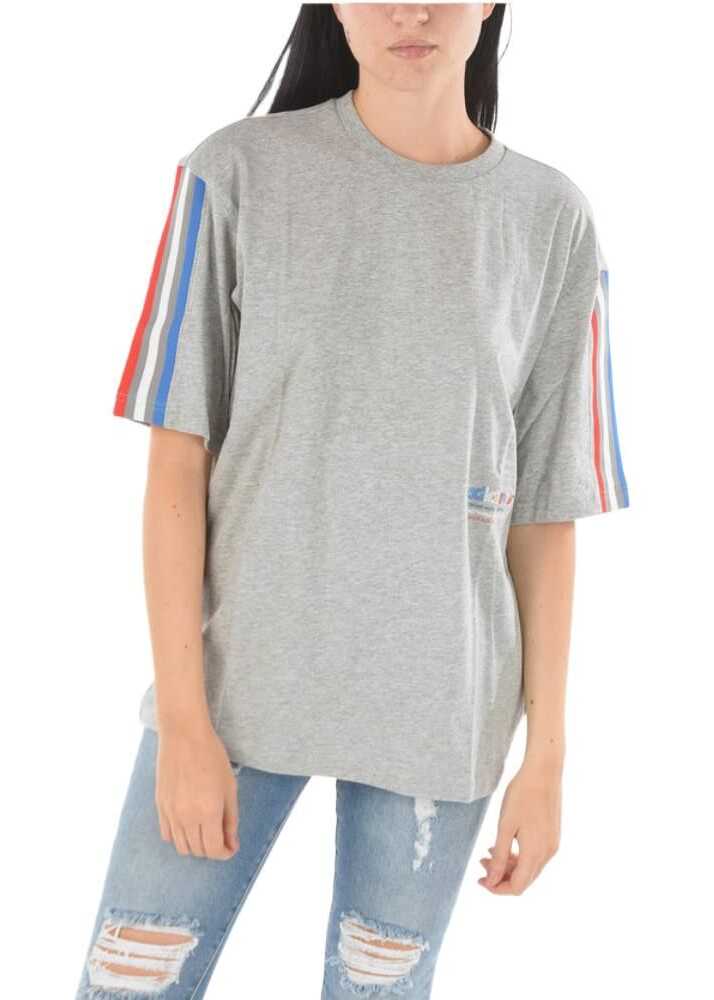 adidas Crew Neck Contrasting Band Oversized T-Shirt Gray image