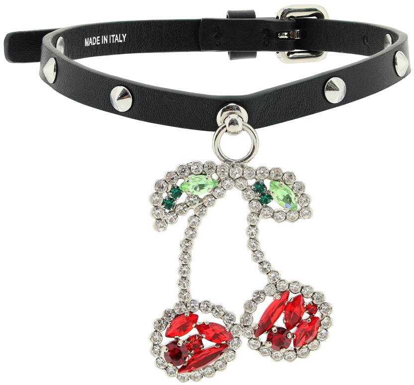 Alessandra Rich Leather Choker With Crystal Cherry CRYSTAL BLACK image7