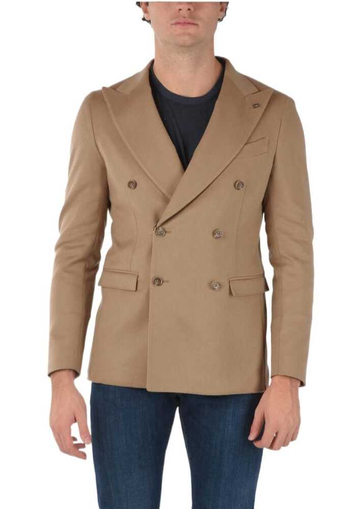 CORNELIANI Cc Collection Cashmere Blend Reward Double-Breasted With Pea Beige b-mall.ro