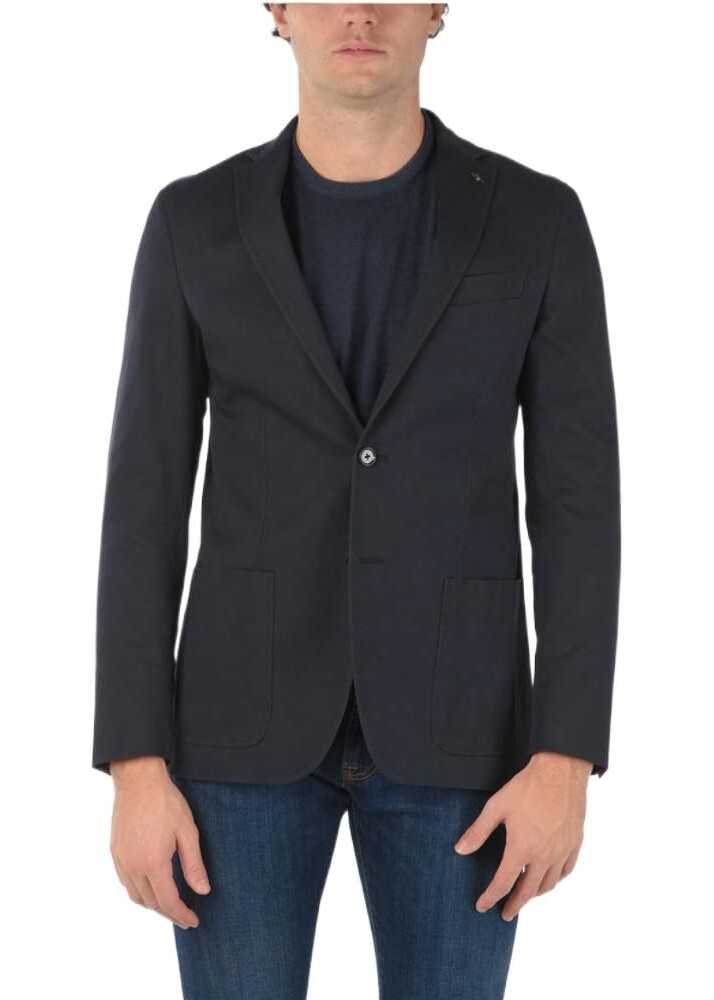 CORNELIANI Cc Collection Cotton Blend Right Blazer With Beetle Brooch Blue b-mall.ro