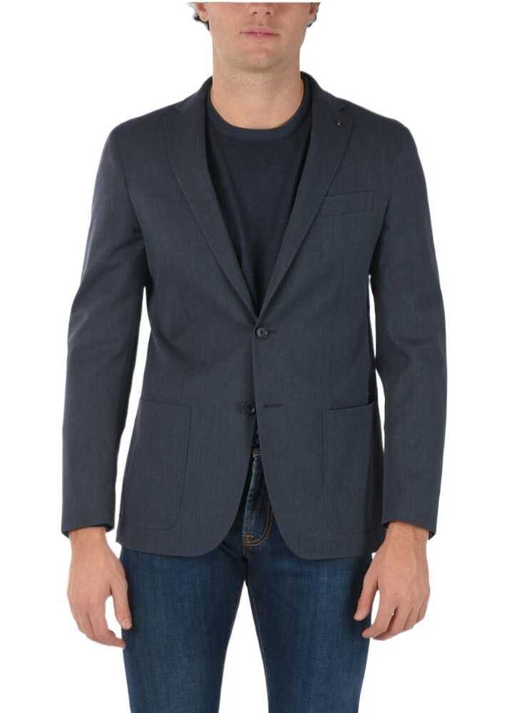 CORNELIANI Cc Collection Virgin Wool Bend Right Blazer With Notch Lapel Blue