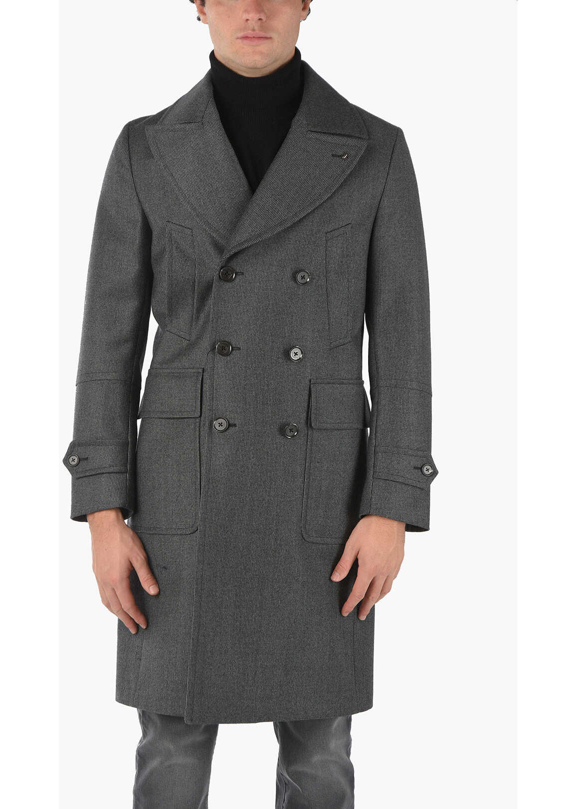 CORNELIANI Cc Collection Minicheckered Double-Breasted Coat With Iconic Gray