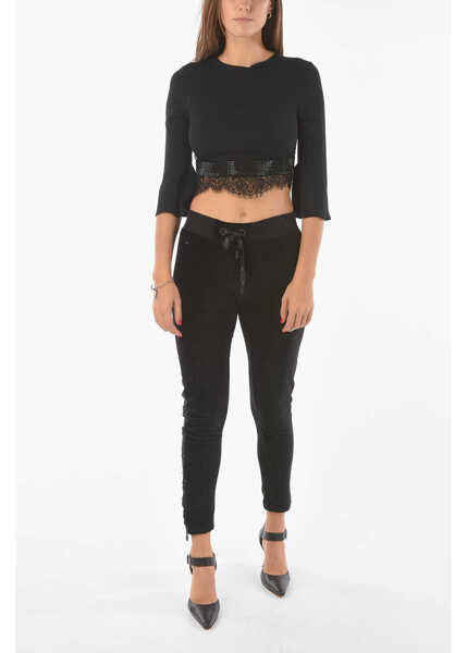 Bluze Philipp Plein Couture Lace Detail Cause You Dont Think Crop Top Black Femei (BM 9273425) 4