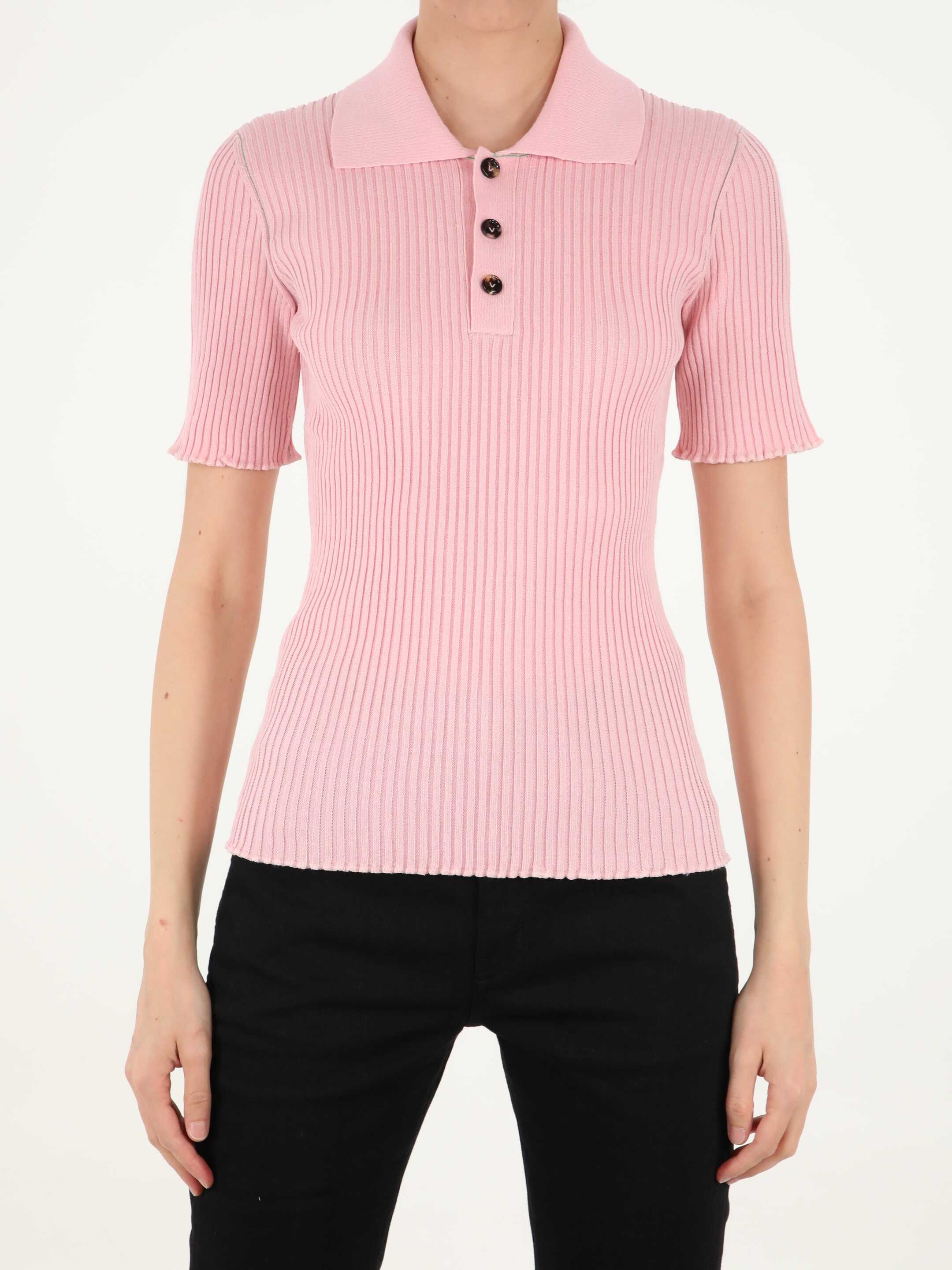 Bottega Veneta Ribbed Polo Shirt Pink image0