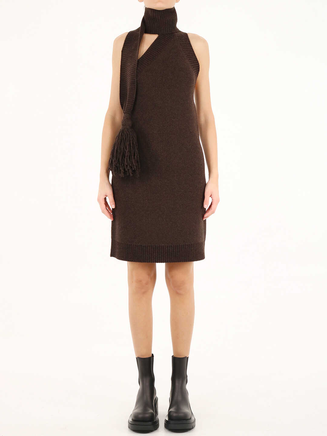 Bottega Veneta One Shoulder Dress Brown