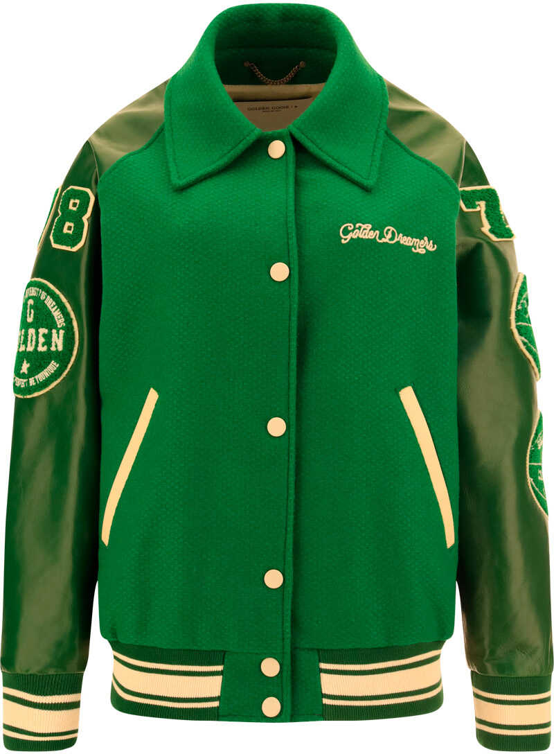 Golden Goose College Jacket GREEN/WHITE