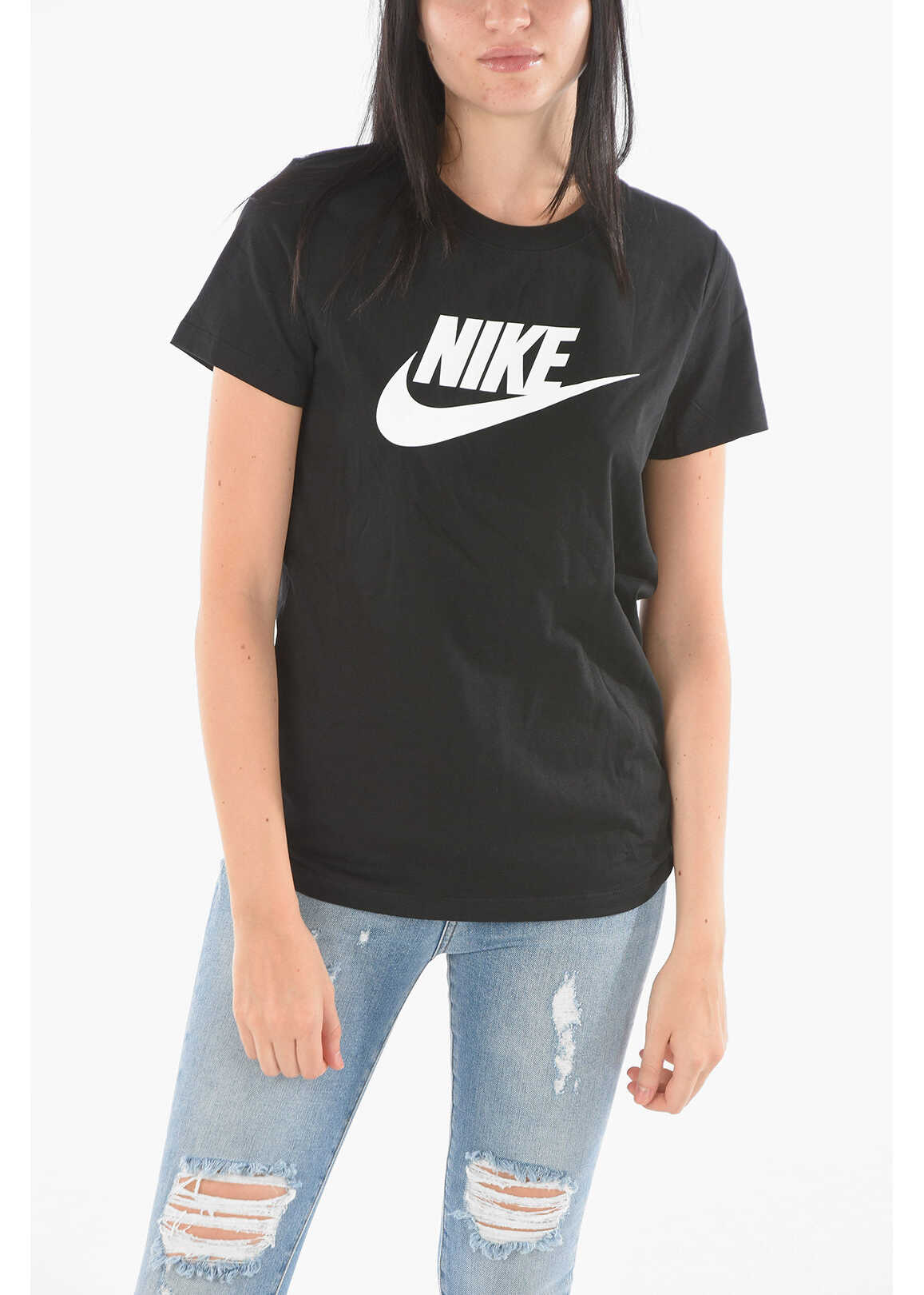 Nike Crew Neck Printed Logo Cotton T-Shirt Black image