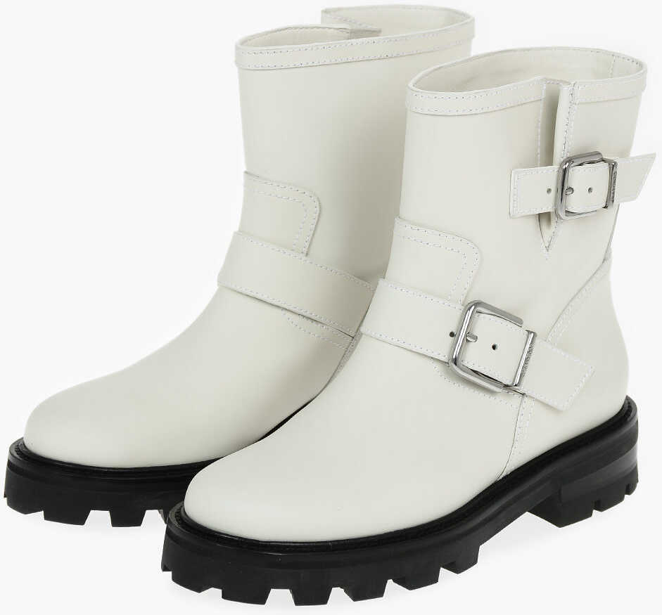 Jimmy Choo Leather Youth Ankle Boots Embellished With Logoed Buckles White image20