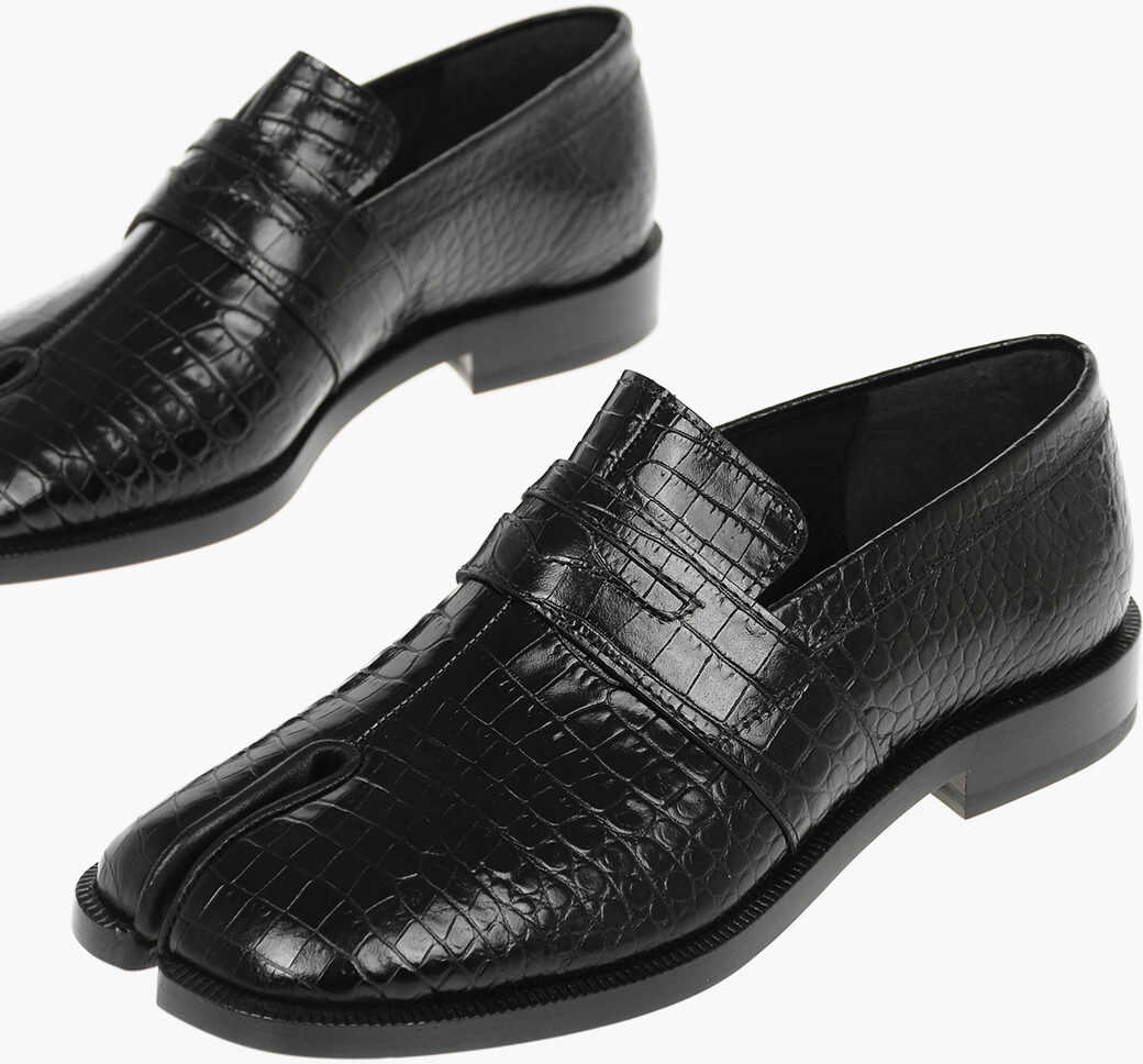 Maison Margiela Mm22 Crocodile Effect Leather Tabi Loafers Black