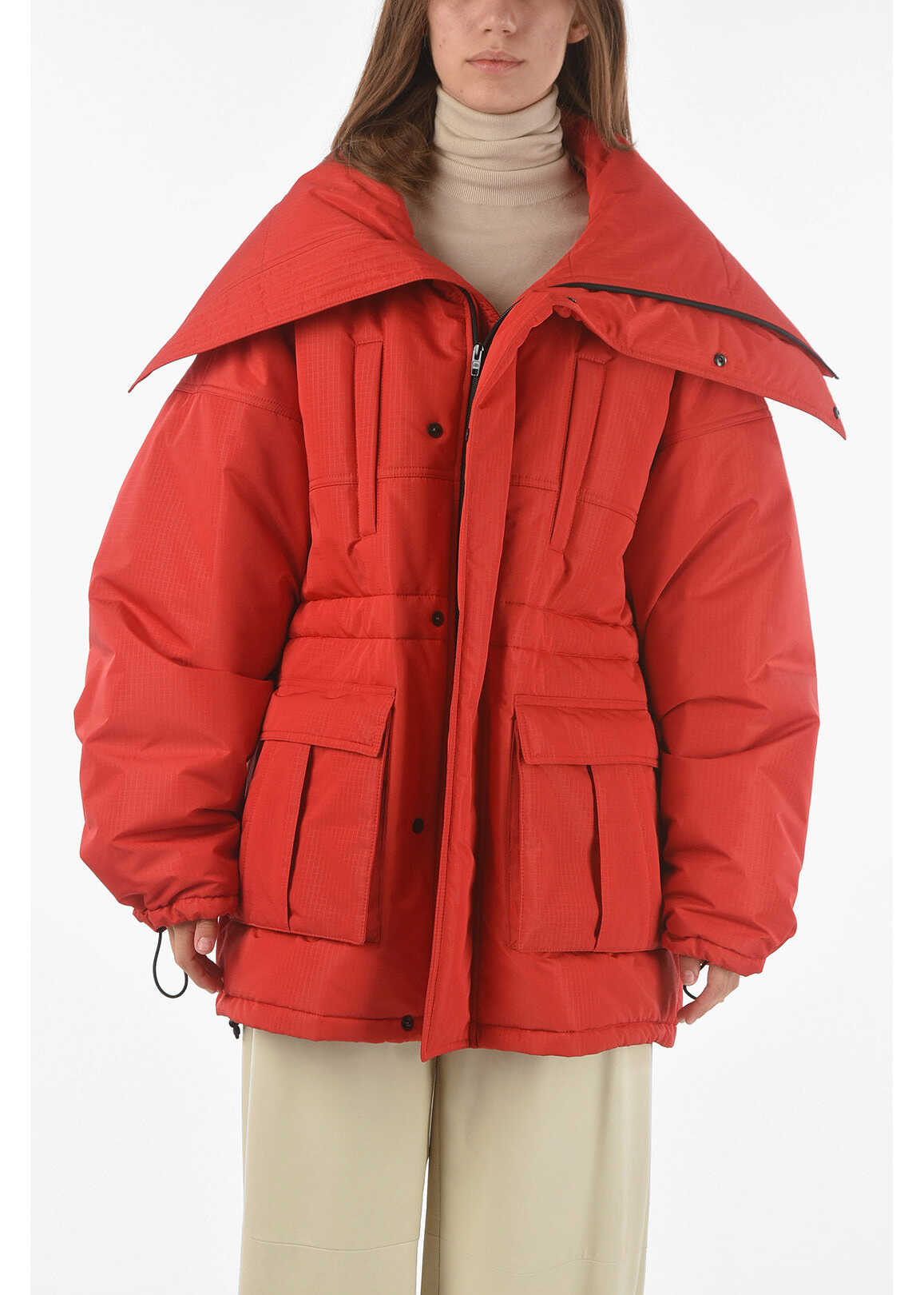 Balenciaga Padded Cb Zip-Up Parka With Wide Collar Red