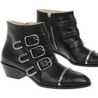 Botine Pointed Leather Idol Boots With Buckles Femei