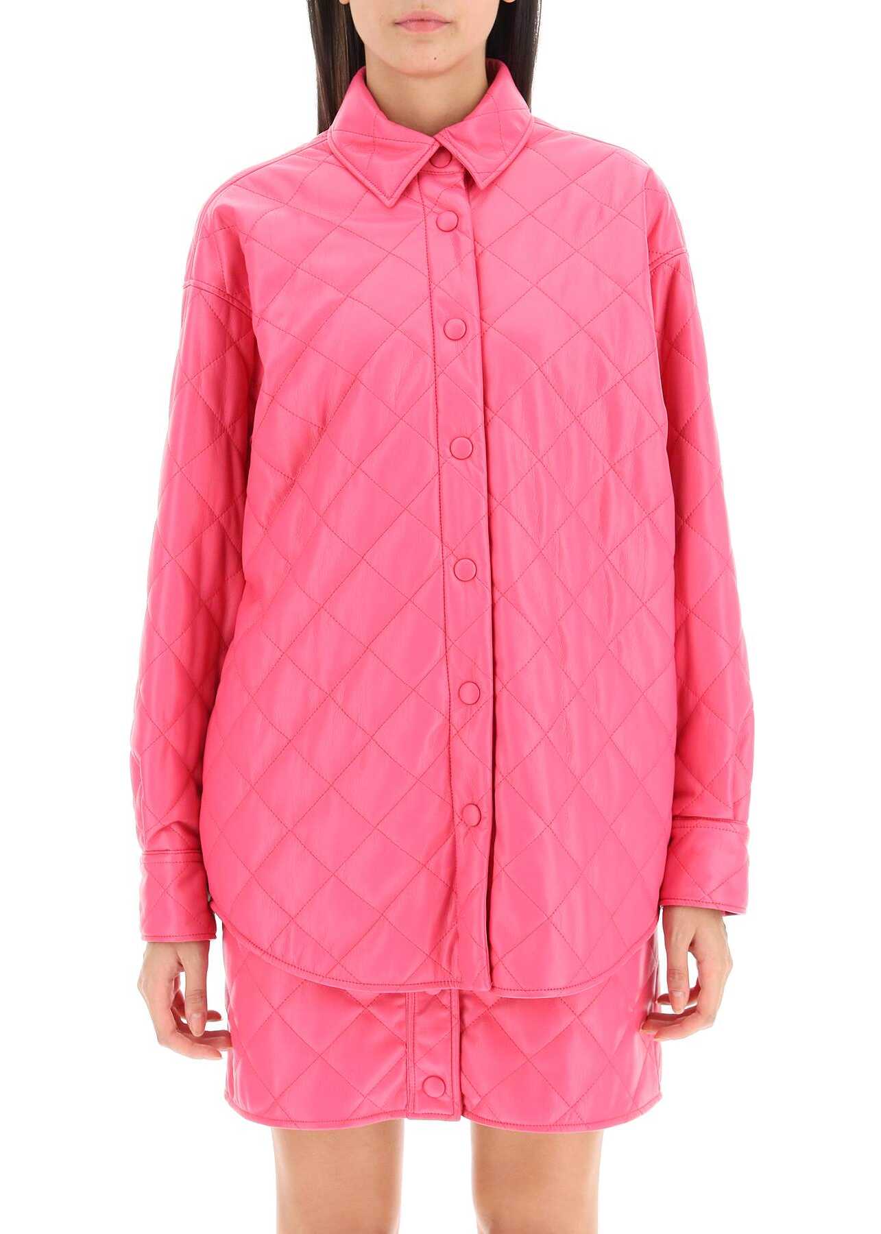 MSGM Quilted Faux Leather Overshirt FUXIA