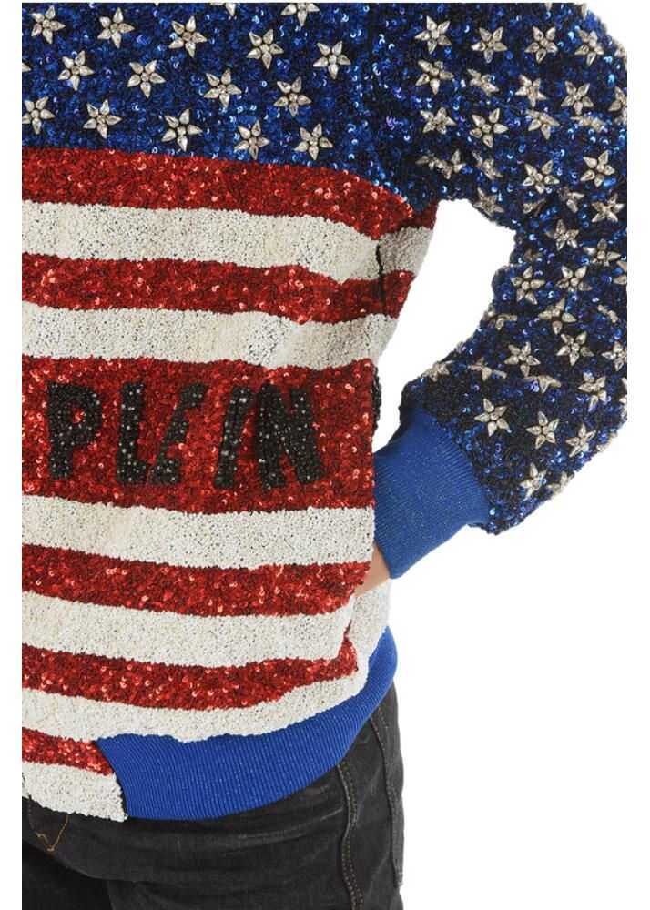 Bomber jacket Philipp Plein Couture All-Over Sequine And Crystal America Bomber Jacket Blue Femei (BM 9305354) 3