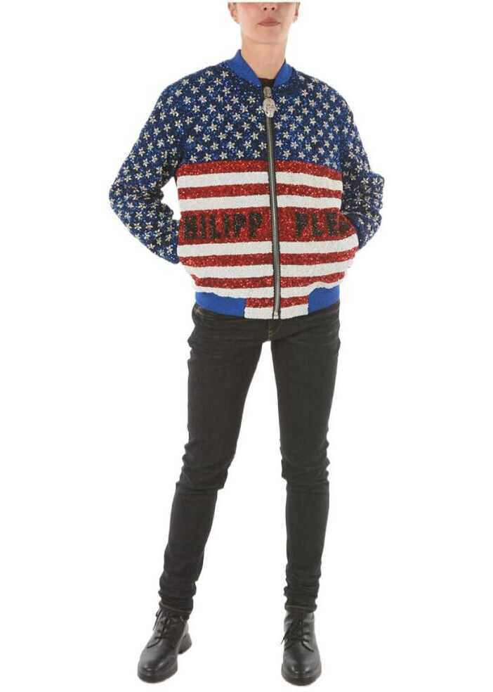 Bomber jacket Philipp Plein Couture All-Over Sequine And Crystal America Bomber Jacket Blue Femei (BM 9305354) 4