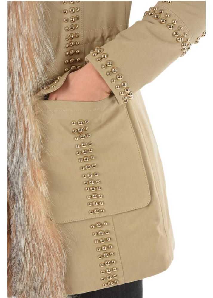 Geci Parka Philipp Plein Couture Studded Fox Fur Edged Amazing Fur Parka Beige Femei (BM 9305360) 3