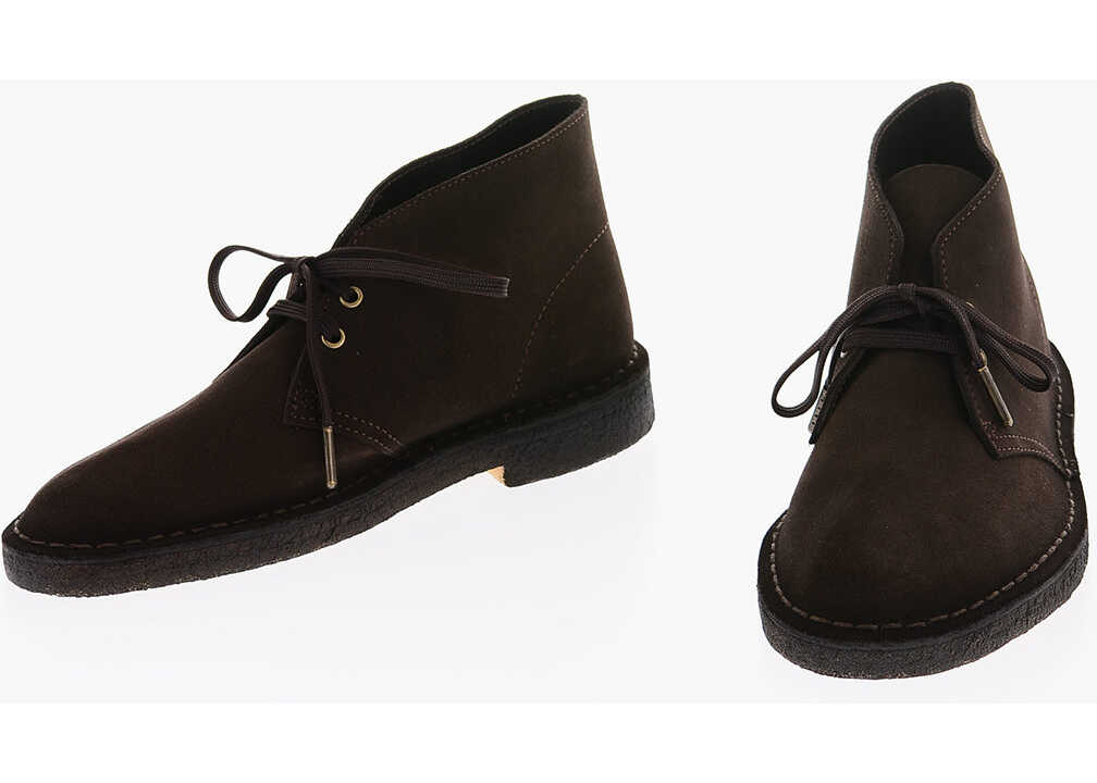 Clarks Solid Color Suede Desert Boots Brown
