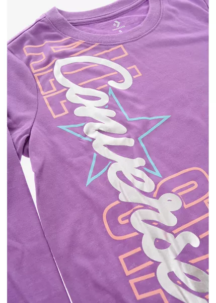 Tricouri Converse All Star Long Sleeve Printed T-Shirt Violet Baieti (BM 9308726) 2